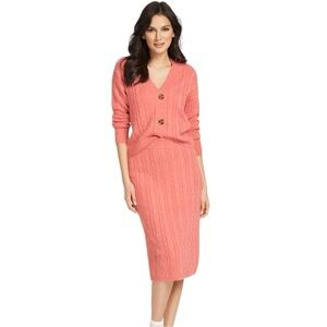 NY&C New York & Company Dusty Rose Cable Knit Sweater Midi Skirt NEW